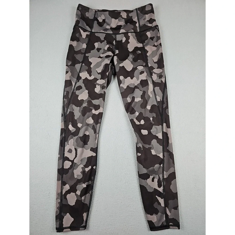Athleta Lightning Camo 7/8 Tight Athletic Leggings Pockets Size S Green
